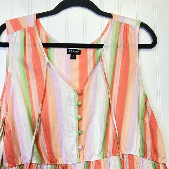 Torrid Rayon Slub Button-Front Tiered Tank Orange green Striped Women's 3xl - Picture 3 of 14
